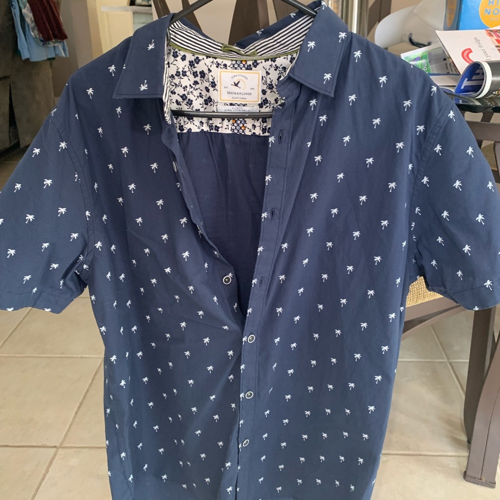 Denim &Flower slim fit polo with palm trees